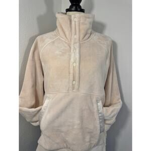 Athleta Cozy Snap Front Pullover Fleece Sweatshirt Jacket Large Cream Ivory